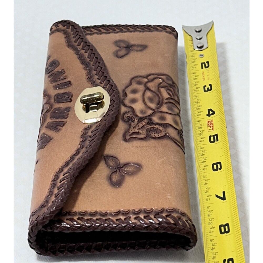 Vintage Crafted Hand Tooled Leather Brown Tan/2 tone Floral Personalized Wallet - Picture 5 of 11